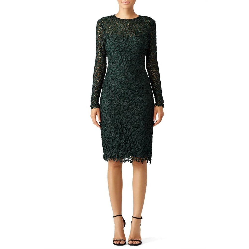 ML Monique Lhuillier Womens Size 6 Green Ivy Leaf Textured Lace Sheath